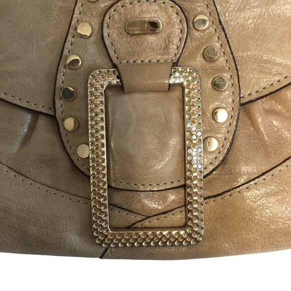 Guess Collection Beige Leather Studded Shoulder Bag With Gold Hardware - Picture 2 of 7